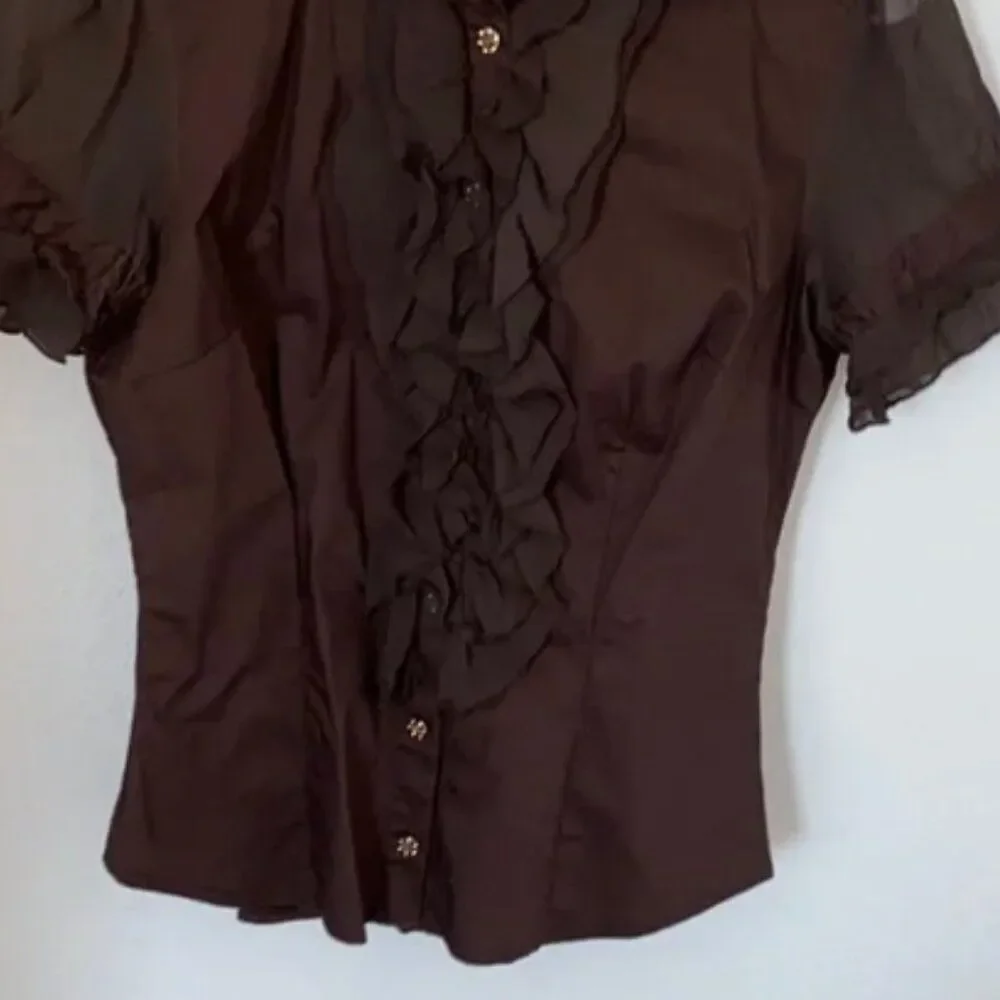 Bebe Brown Ruffle Blouse Small - Picture 2 of 6